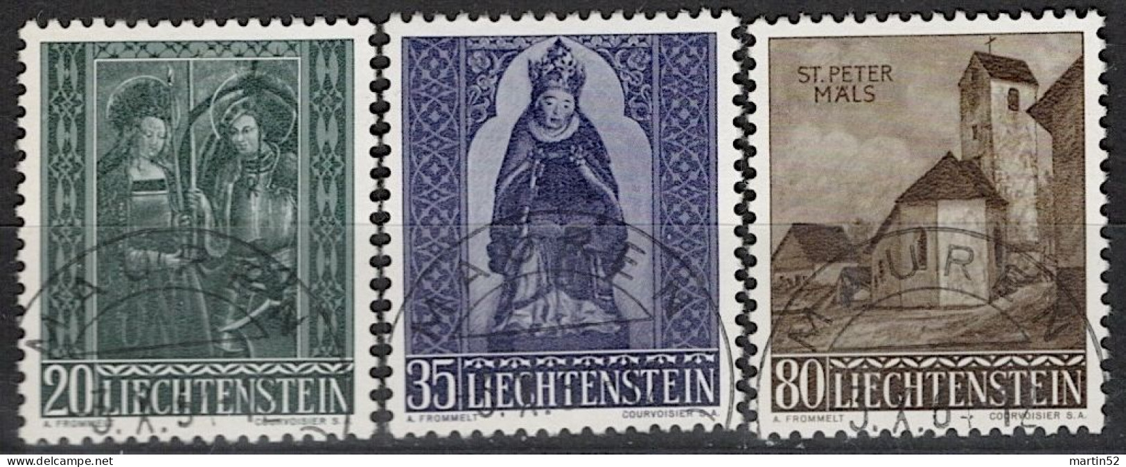 Liechtenstein 1958: St.Peter, Moritz & Agatha Mäls Zu 318-320 Mi 374-376 Yv 336-338 ⊙ MAUREN 3.X.64 (Zumstein CHF 10.00) - Gebruikt
