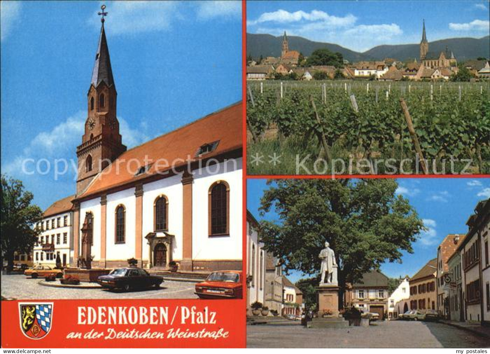 72417235 Edenkoben Ortsansicht Mit Kirche Platz Denkmal Statue Deutsche Weinstra - Edenkoben