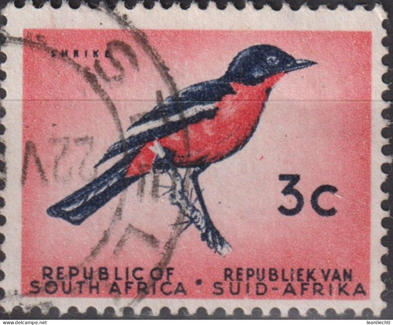 1961 Südafrika ° Mi:ZA 292, Sn:ZA 259, Yt:ZA 253, Crimson-breasted Shrike (Laniarius Atrococcineus), Vögel - Gebraucht