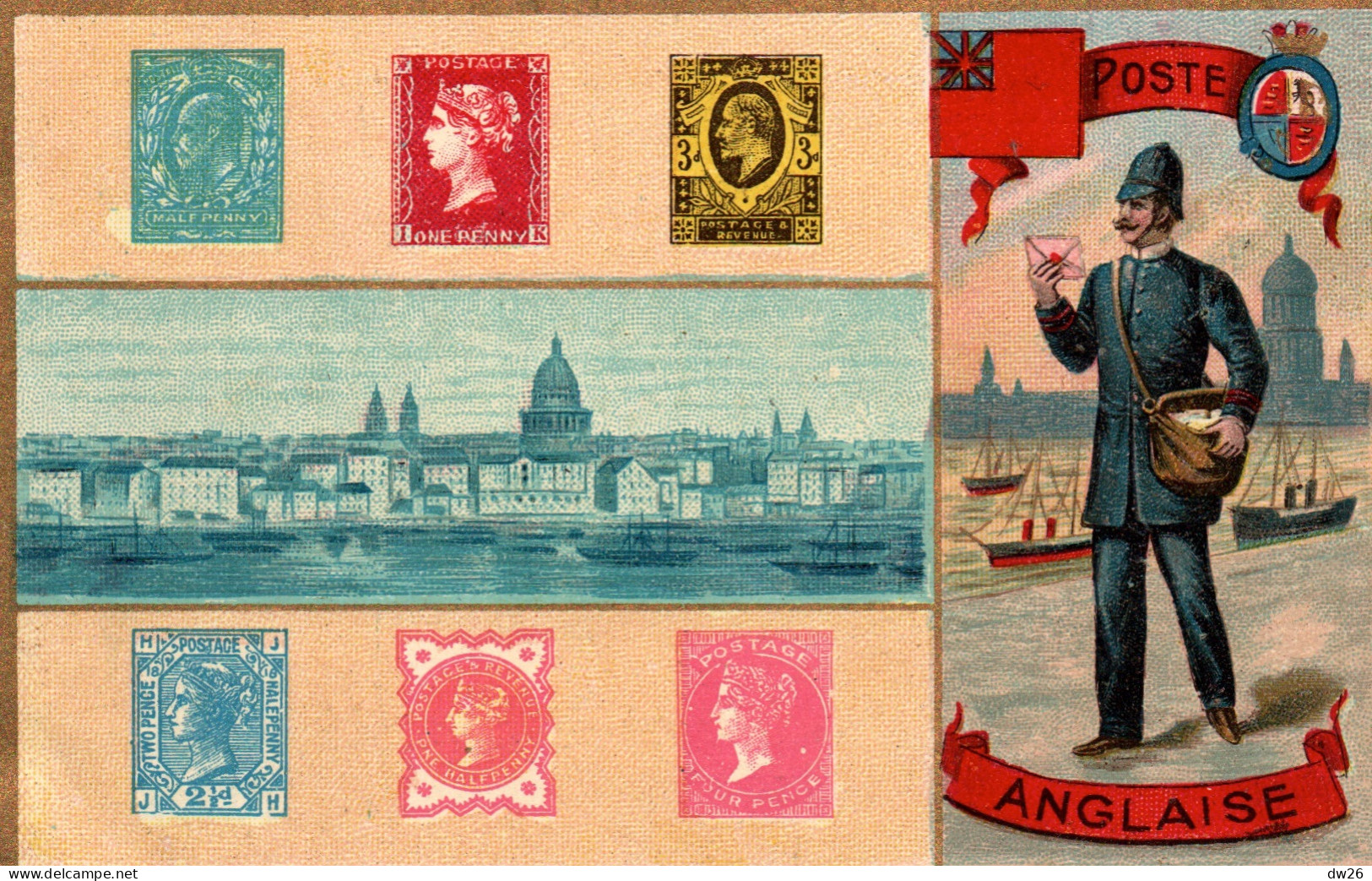 Représentation De Timbres: Stamps Grande Bretagne: Poste Anglaise (Facteur, English Postman) Lithographie - Stamps (pictures)
