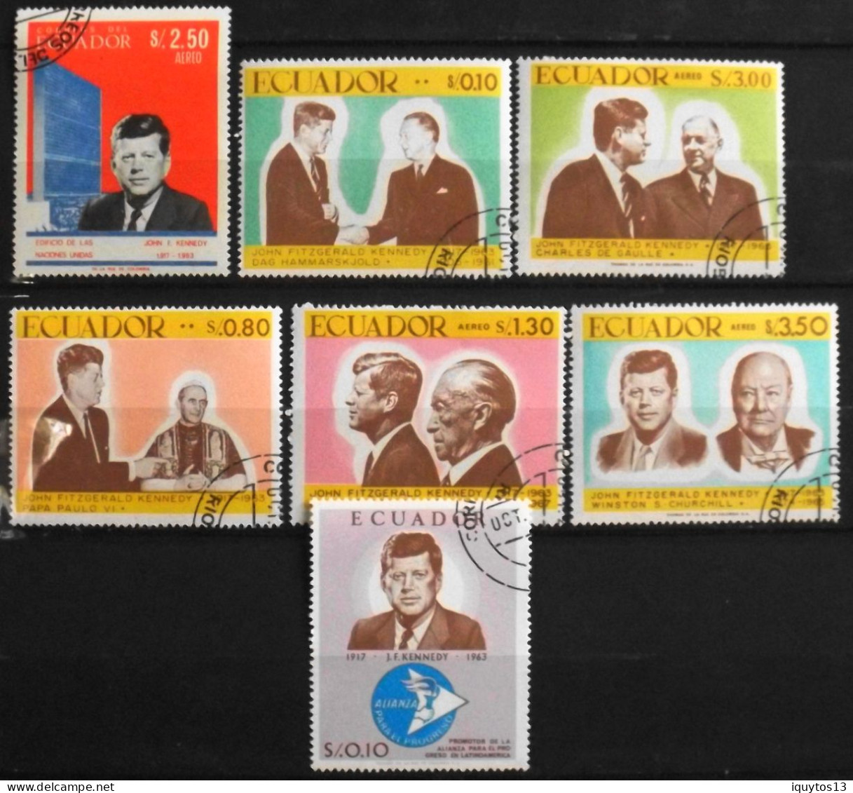 Equateur (Ecuador) - Kennedy (John F.) - Adenauer - De Gaulle - Winston Churchill - JPaul VI - Hammarsk Jold - Oblitérés - Kennedy (John F.)