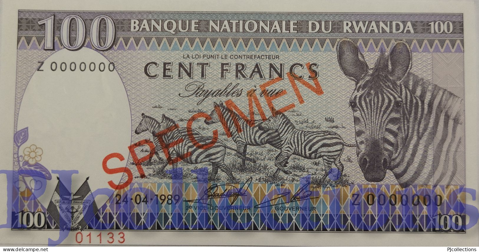 RWANDA 100 FRANCS 1989 PICK 19s SPECIMEN UNC - Rwanda