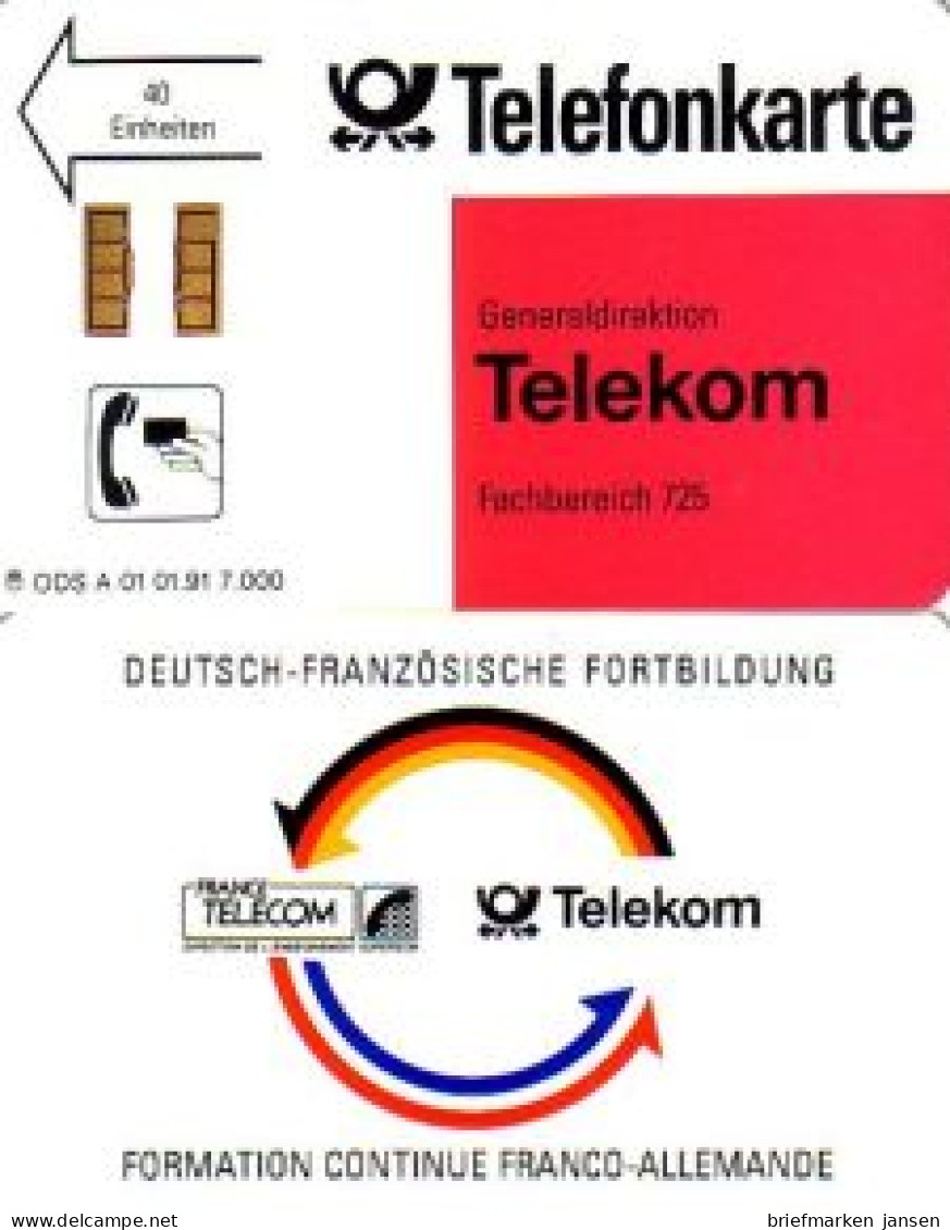 Telefonkarte A 01 01.91 Deutsch-Französische Fortbildung, DD 2102, Aufl. 7000 - Unclassified