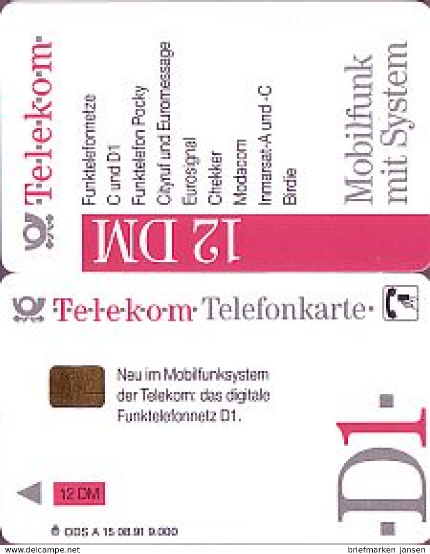 Telefonkarte A 15 08.91 Mobilfunk D 1, DD 2107, Aufl. 9000 - Unclassified