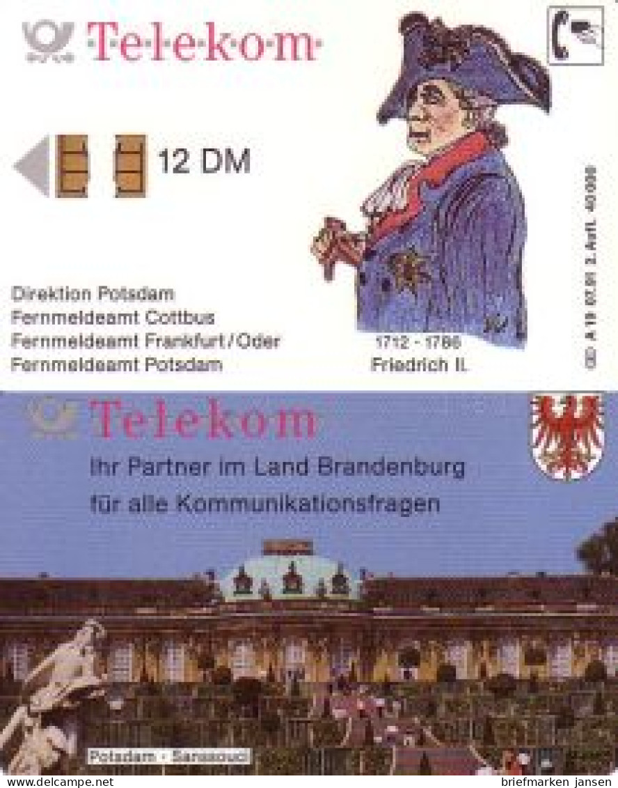 Telefonkarte A 19 07.91 Friedrich II Sanssouci 2.Aufl.gr.Nr.,DD 1204, Aufl.40000 - Unclassified