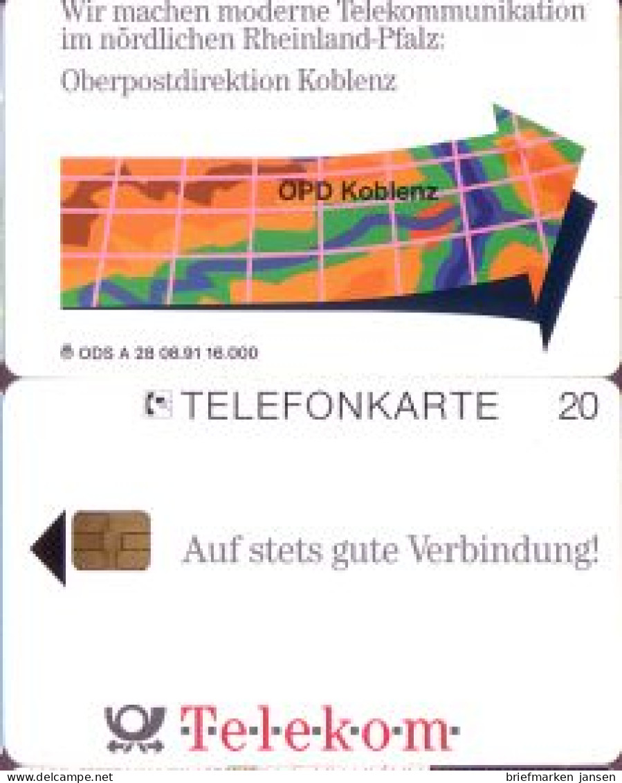 Telefonkarte A 28 08.91 OPD Koblenz, 2. Aufl., DD 2205, Aufl. 40000 - Unclassified