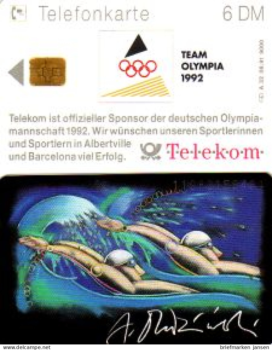 Telefonkarte A 32 08.91 Team Olympia 92 Schwimmer, 1. Aufl.,DD 1108, Aufl. 9000 - Unclassified