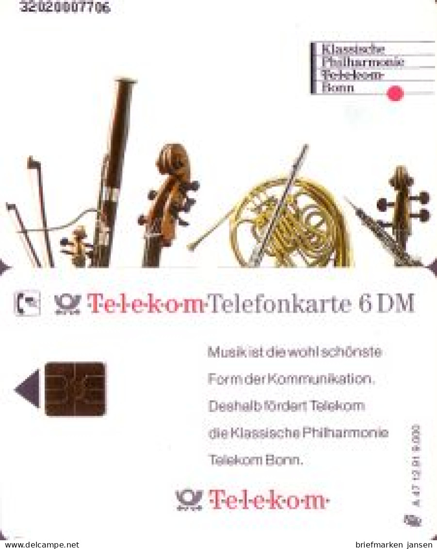 Telefonkarte A 47 12.91 Klassische Philharm.Bonn, 1. Aufl., DD 3202, Aufl. 9000 - Unclassified