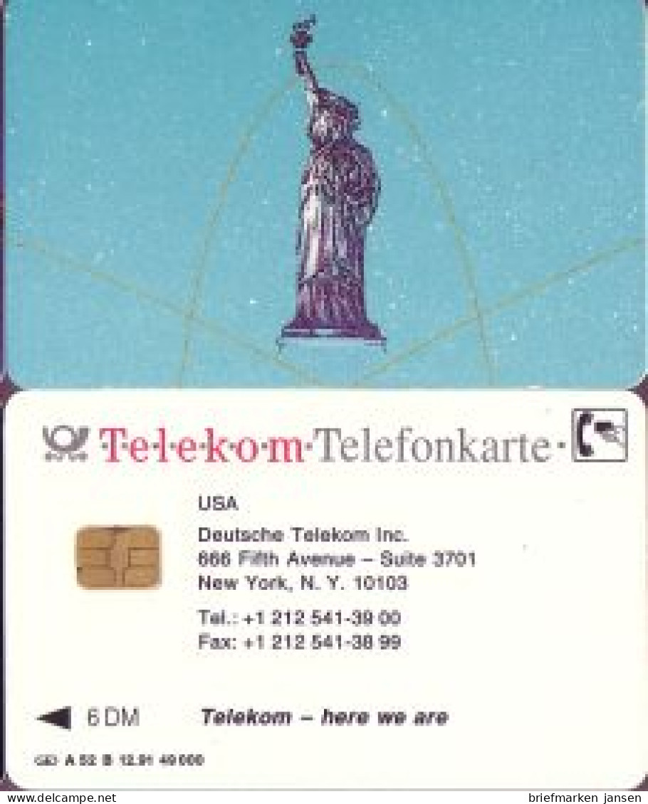 Telefonkarte A 52 B 12.91 Telekom New York, DD 1209, Aufl. 49000 - Unclassified