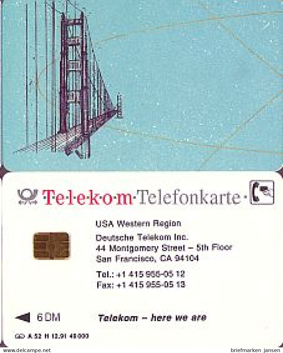 Telefonkarte A 52 H 12.91 Telekom USA Western Region, Neue Nr,DD 1210,Aufl.49000 - Unclassified