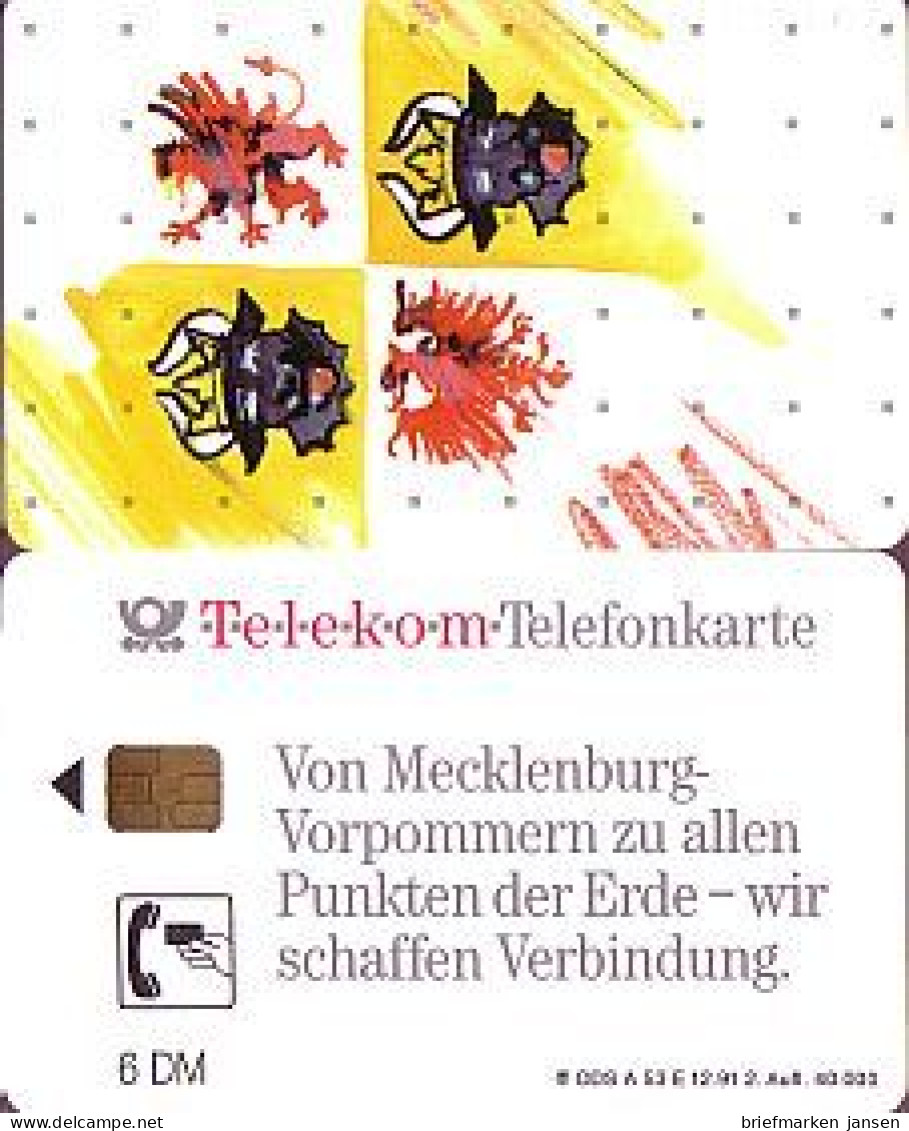 Telefonkarte A 53 E 12.91 Mecklenburg-Vorpommern, 2. Aufl., DD 2204, Aufl. 40000 - Unclassified