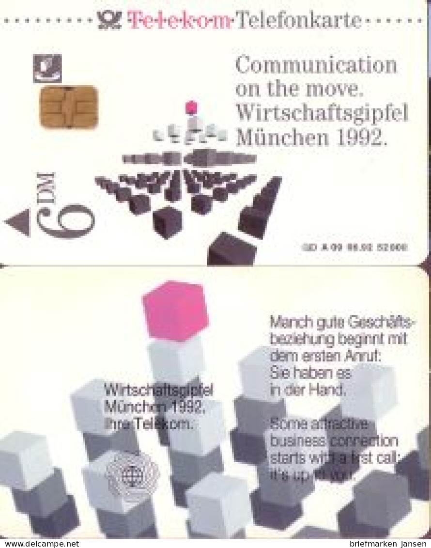 Telefonkarte A 09 09.92 Wirtschaftsgipfel München, DD 1206, Aufl. 52000 - Unclassified