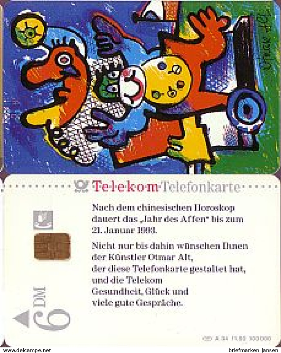 Telefonkarte A 34 11.92 Jahr Des Affen, Neue Nr., DD 1211, Aufl. 100000 - Unclassified