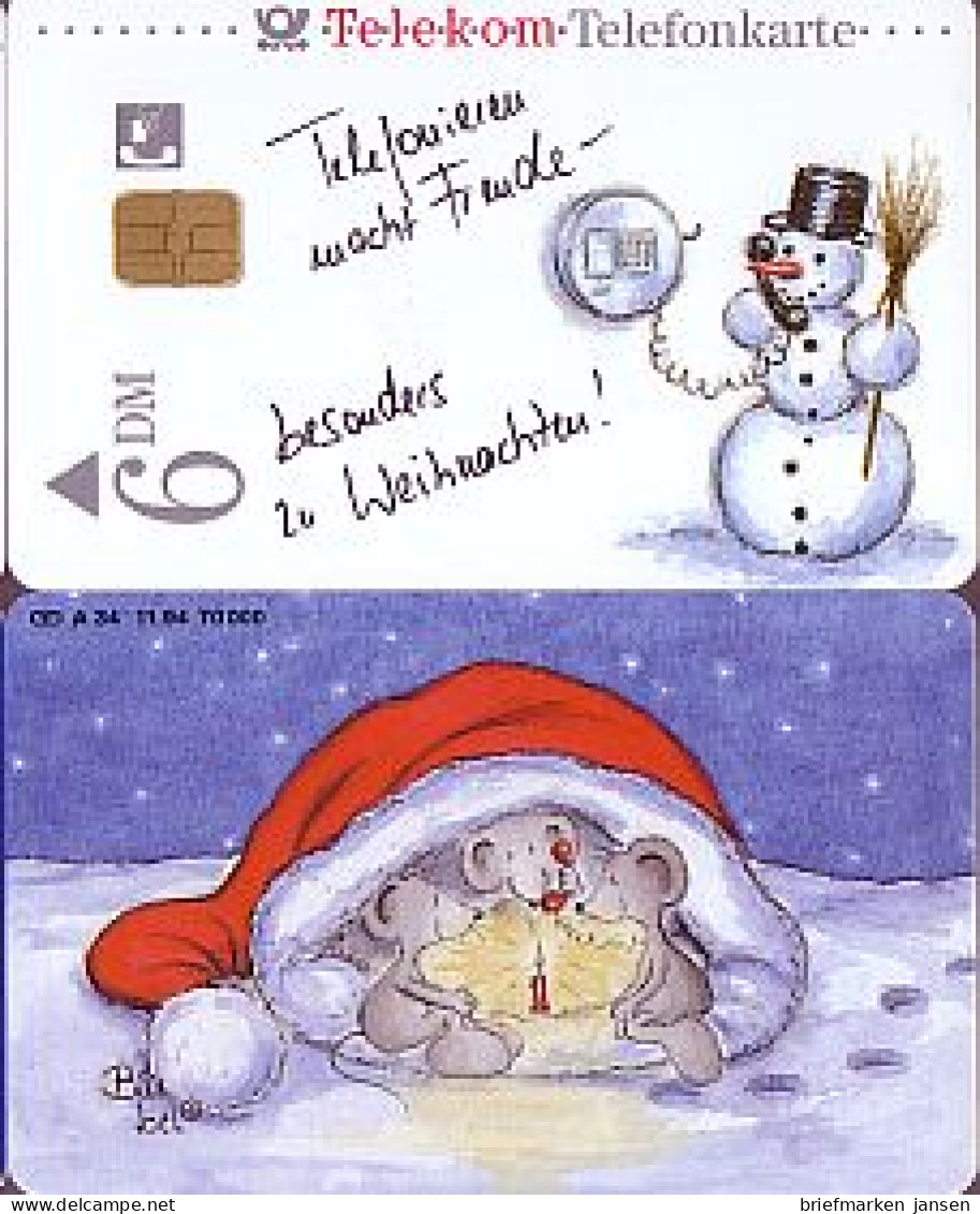 Telefonkarte A 34 11.94 Weihnachtskarte 94, Schneemann+ Mäuse, DD1411,Aufl.70000 - Unclassified