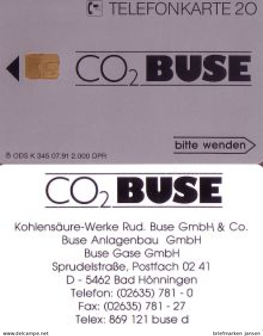 Telefonkarte K 345 07.91, CO 2 - Buse - Bad Hönningen, Aufl. 2000 - Unclassified