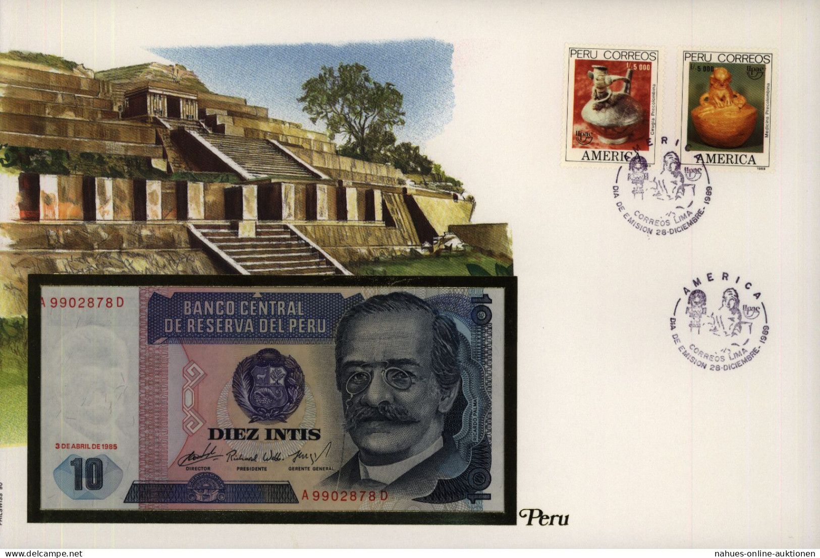 Geldschein Banknote Banknotenbrief Peru Schein + Briefmarkenausgabe Sehr Schön - Autres & Non Classés
