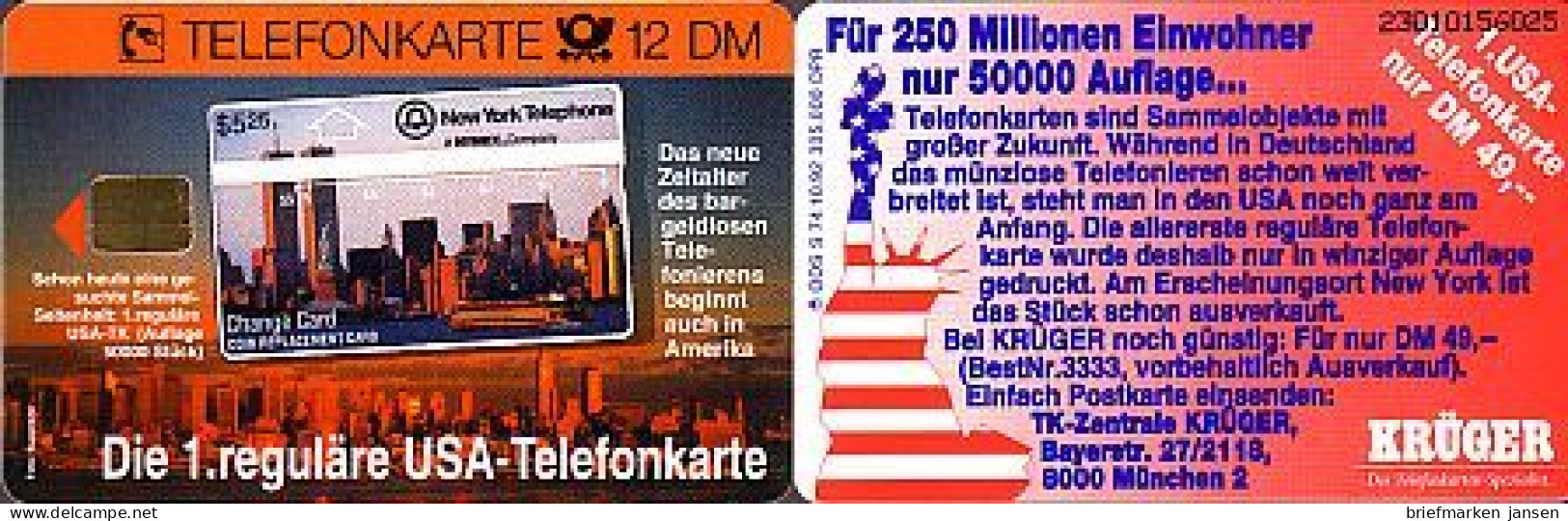 Telefonkarte S 74 10.92 Krüger USA, DD 2303 Spritzguß Nr. - Sin Clasificación