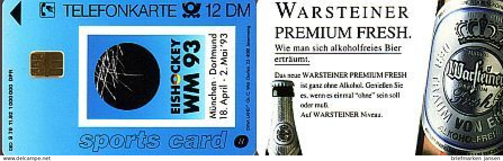 Telefonkarte S 79 11.92 Warsteiner Eishockey WM, DD 1212 Neue Nr. - Sin Clasificación