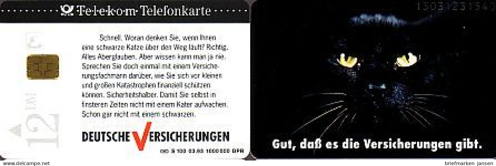 Telefonkarte S 100 03.93 Deutsche Versicherungen, Katze, DD 1303 Mod.30 Neue Nr. - Sin Clasificación