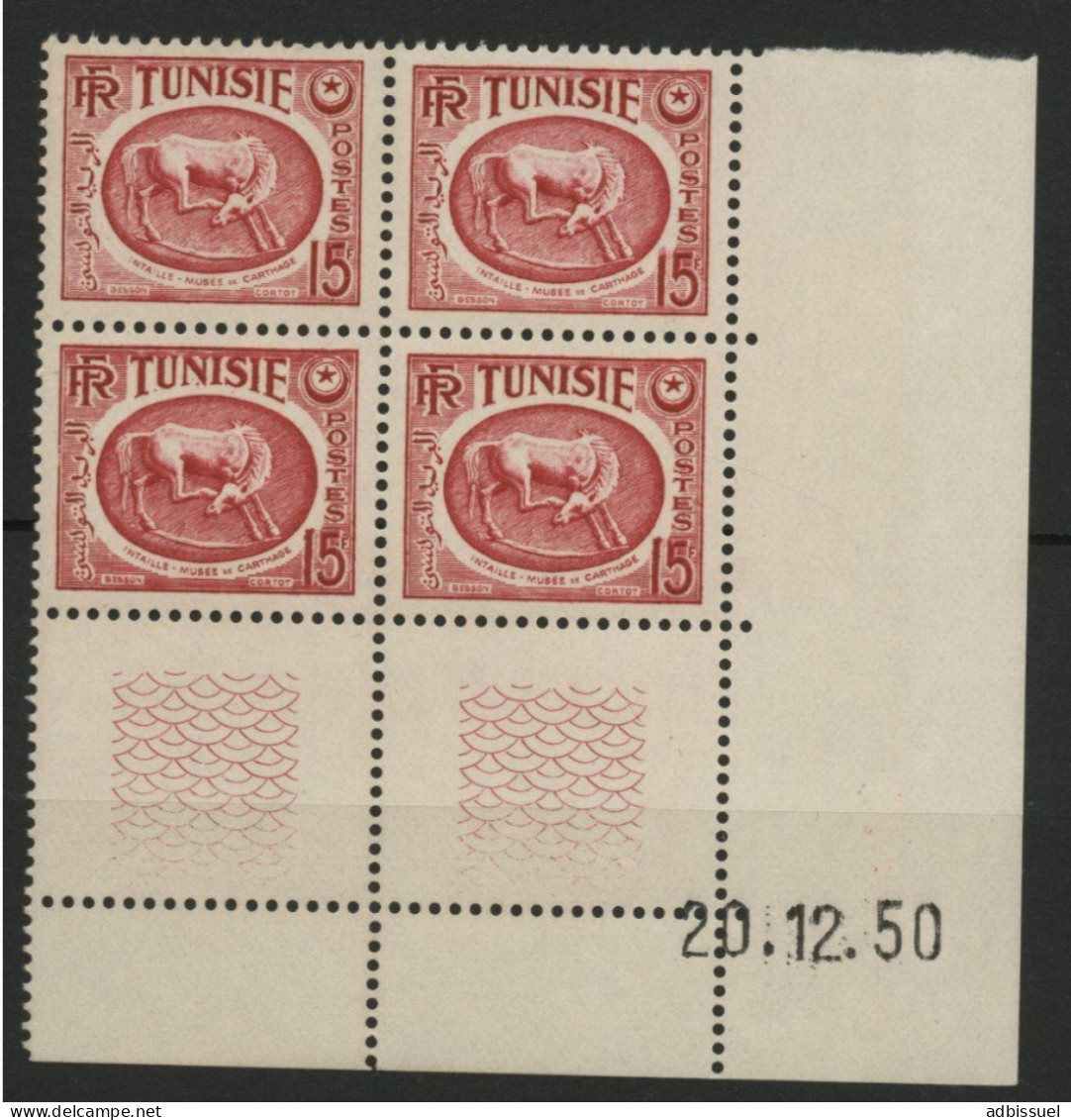 TUNISIE N° 345 Bloc Avec Coin Daté Du 20/12/50 Neuf ** Sans Charnière (MNH) TB - Unused Stamps