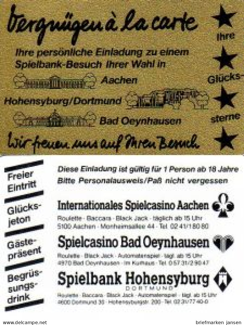 Vergnügen à La Carte,Spielbanken Aachen,Hohensyburg/Dortmund,Oeynhausen, Gebr. - Non Classificati