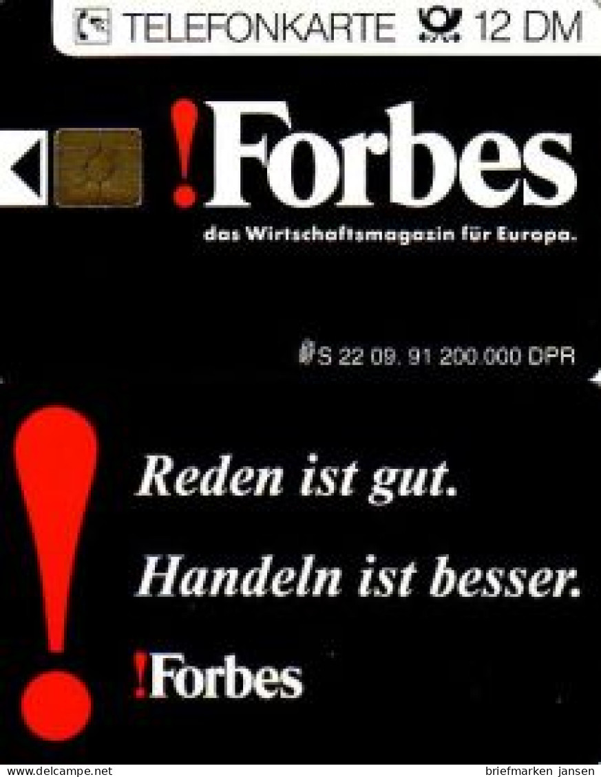 Telefonkarte S 22 09.91, Forbes, DD 3110, Matt, Kleine Spritzguß Nr. - Sin Clasificación