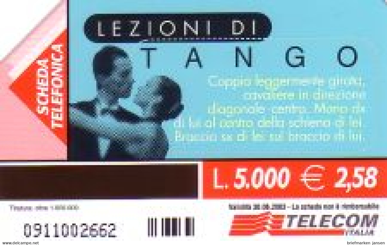 Telefonkarte Italien, Tango, 5000/2,58 - Ohne Zuordnung