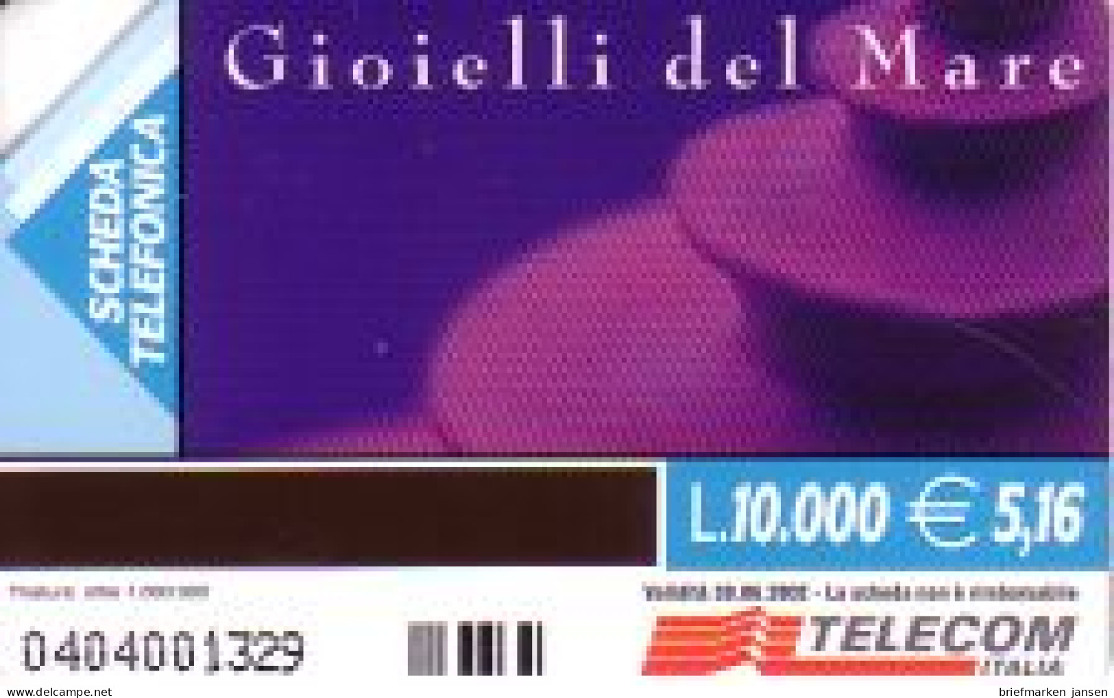 Telefonkarte Italien, Gioielli Del Mare, Schnecke, 10000/5,16 - Ohne Zuordnung