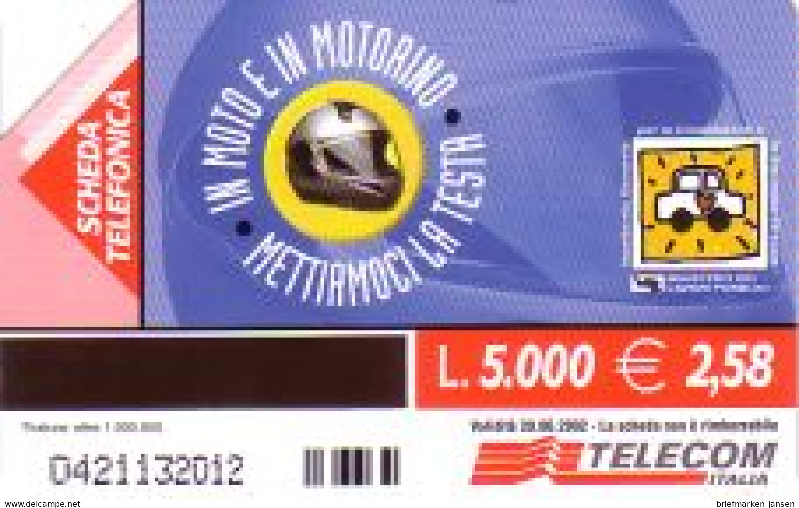 Telefonkarte Italien, In Moto E In Motorino - Mettiamoci La Testa, 5000/2,58 - Ohne Zuordnung