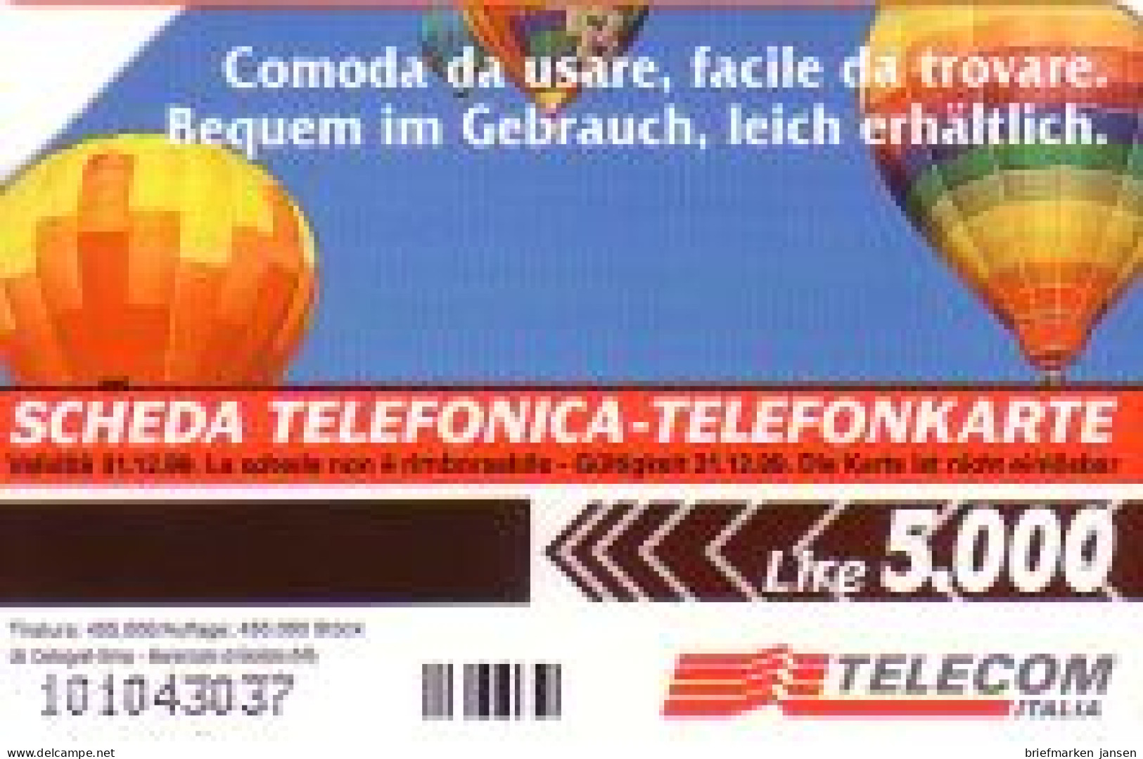 Telefonkarte Italien, Heißluftballons, 5000 - Ohne Zuordnung