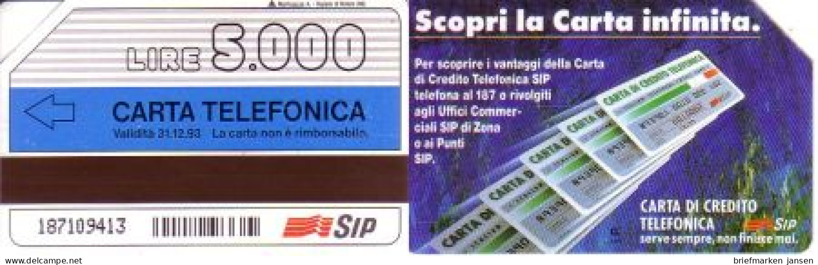 Telefonkarte Italien, Scopri La Carta Infinita (Validità 31.12.93), 5000 - Sin Clasificación