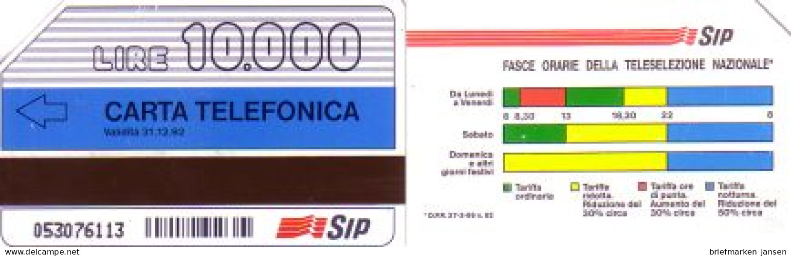 Telefonkarte Italien, Tarife (Validità 31.12.92), 10000 - Zonder Classificatie