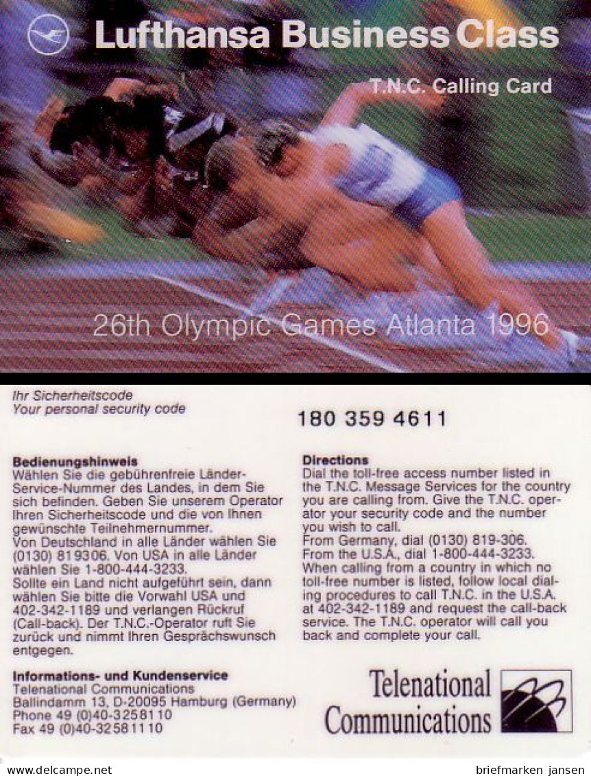 T.N.C. Calling Card $ 20, Olympia 1996 Atlanta, Läufer - Ohne Zuordnung