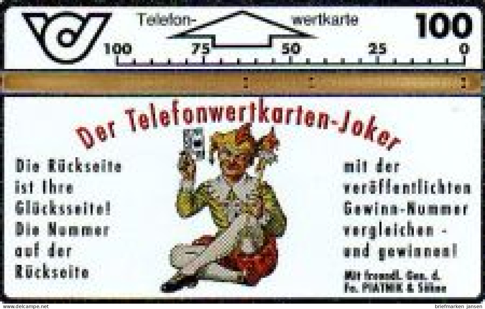 Telefonkarte Österreich, Piatnik, Der Telefonwertkarten-Joker, 100 - Sin Clasificación