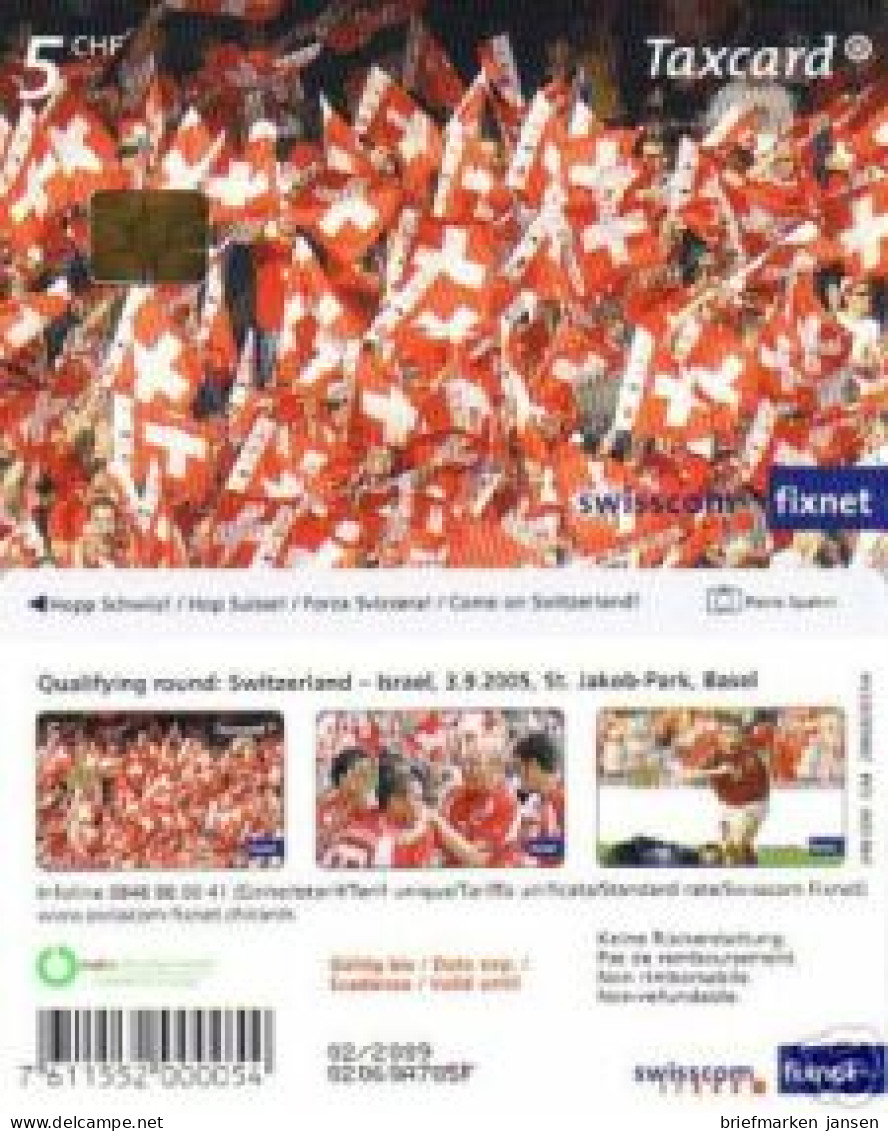 Telefonkarte Schweiz, Fußball Schweiz-Israel, Fahnenmeer, 5 CHF - Zonder Classificatie