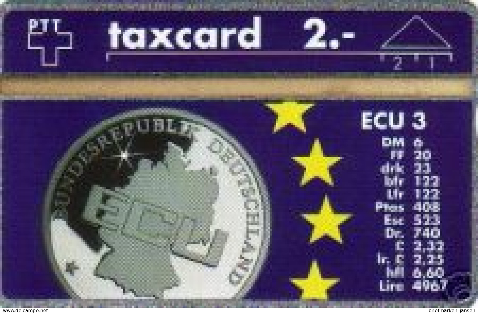 Telefonkarte Schweiz, ECU Schritt Zum Vereinten Europa, 2,- / ECU 3 - Zonder Classificatie