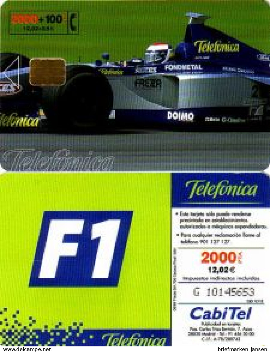 Telefonkarte Spanien, Telefonica 2000+100, Formel 1 - Rennwagen - Sin Clasificación