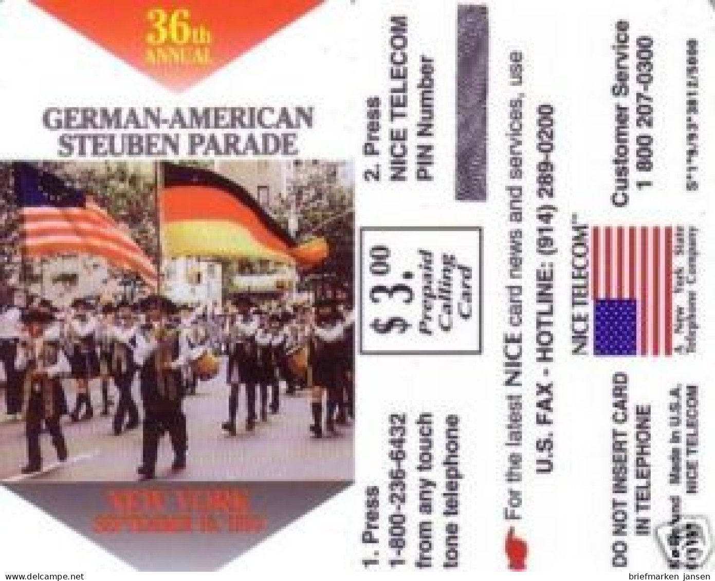 CallingCard USA, Nice Telecom New York, German-American Steuben Parade - Zonder Classificatie