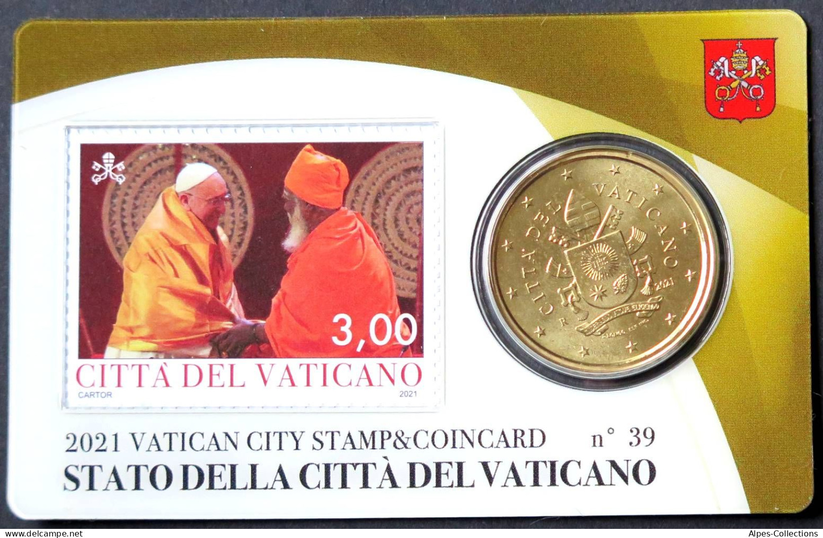 VA05021.5 - COIN CARD N°39 VATICAN - 2021 - 50 Cents + Timbre 3 Euros - Vatican