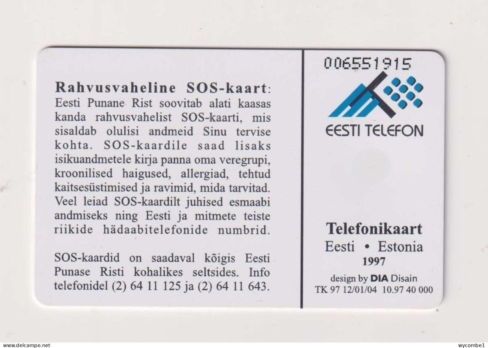 ESTONIA - SOS Card Chip Phonecard - Estonie