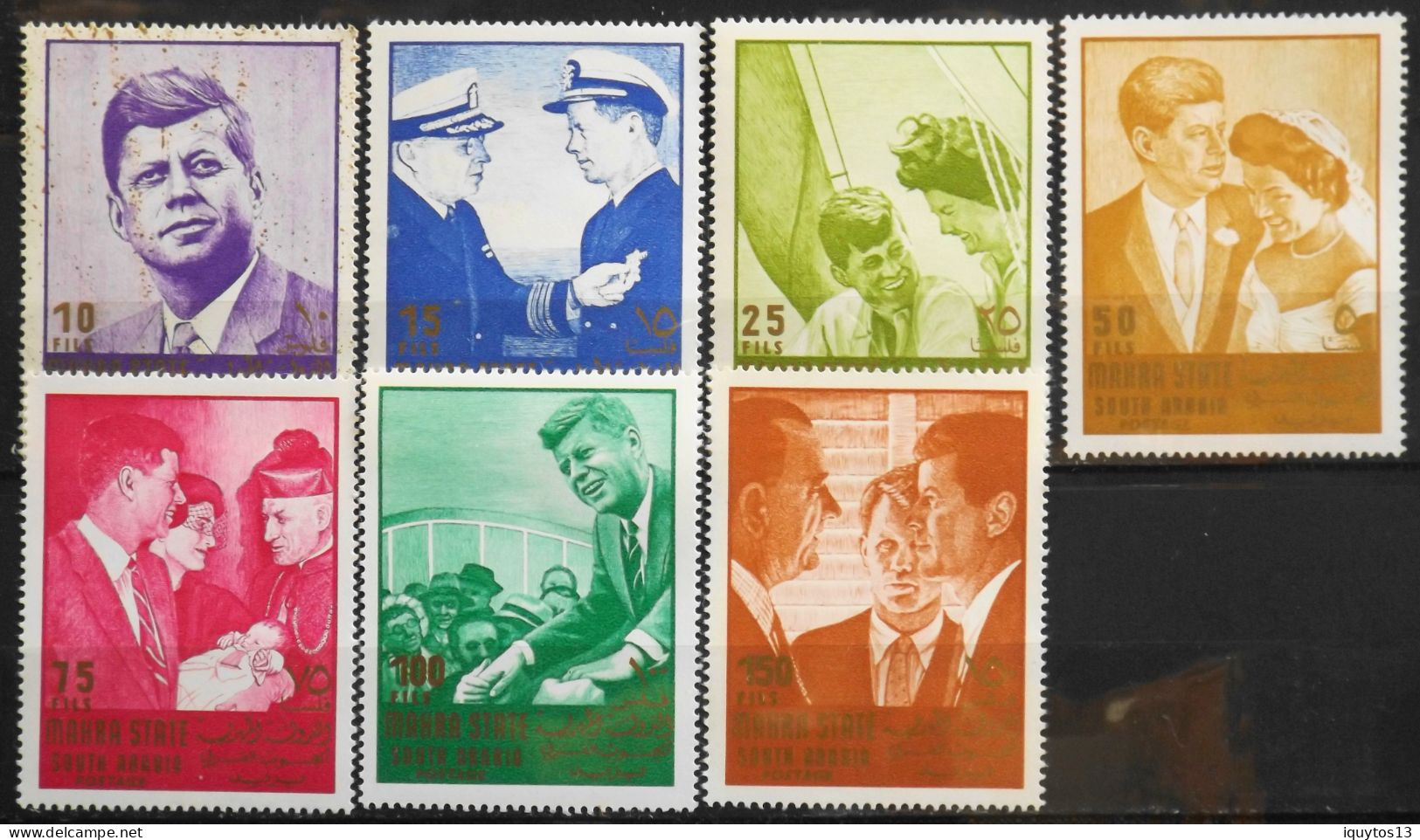 MAHRA State - 1967 - 7 Timbres G.F. 43 X 57mm - Le Président John F. Kennedy (1917-1963) Neufs** - Kennedy (John F.)