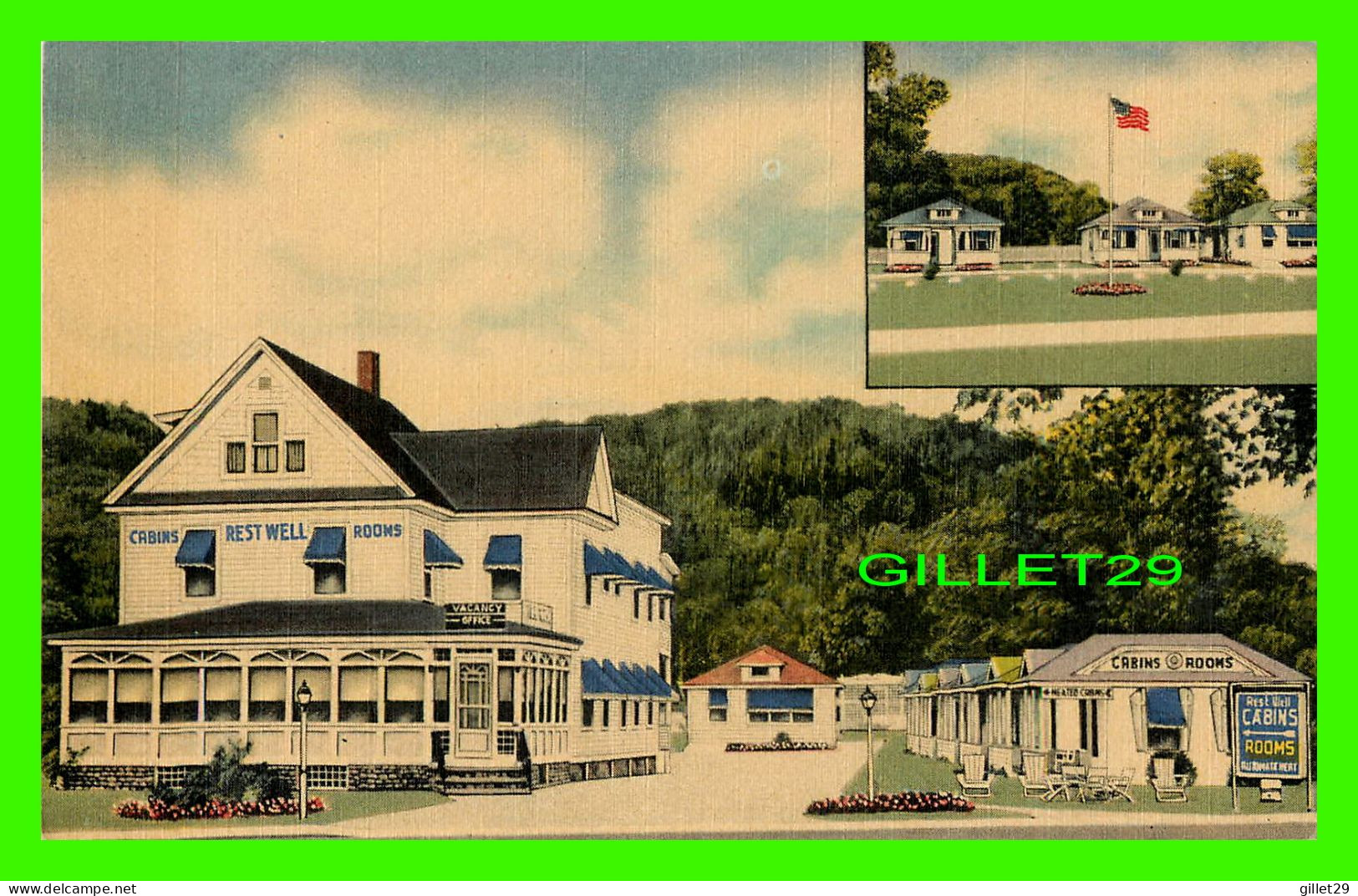 GORHAM, NH - REST WELL CABINS & ROOMS, O. MOSCA, PROP. - CURTEICH-CHICAGO - 2 MULTIVUES - - Autres & Non Classés