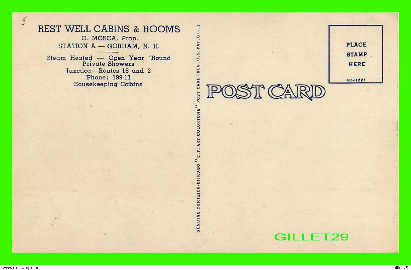 GORHAM, NH - REST WELL CABINS & ROOMS, O. MOSCA, PROP. - CURTEICH-CHICAGO - 2 MULTIVUES - - Altri & Non Classificati