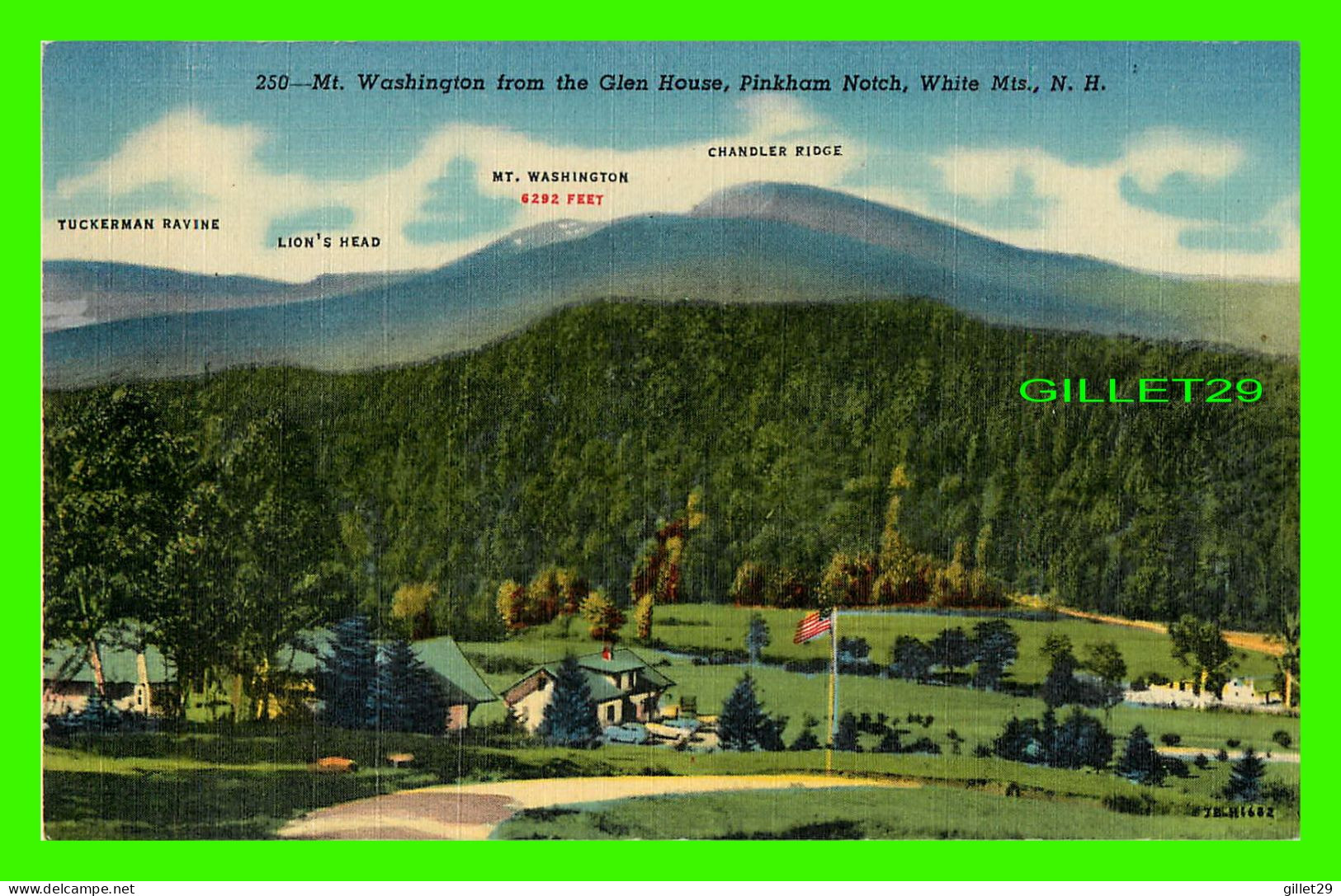 PINKHAM NOTCH, NH - MT. WASHINGTON FROM THE GLEN HOUSE - THE COURRIER PRINTING CO - C.T. ART COLORTONE - - White Mountains