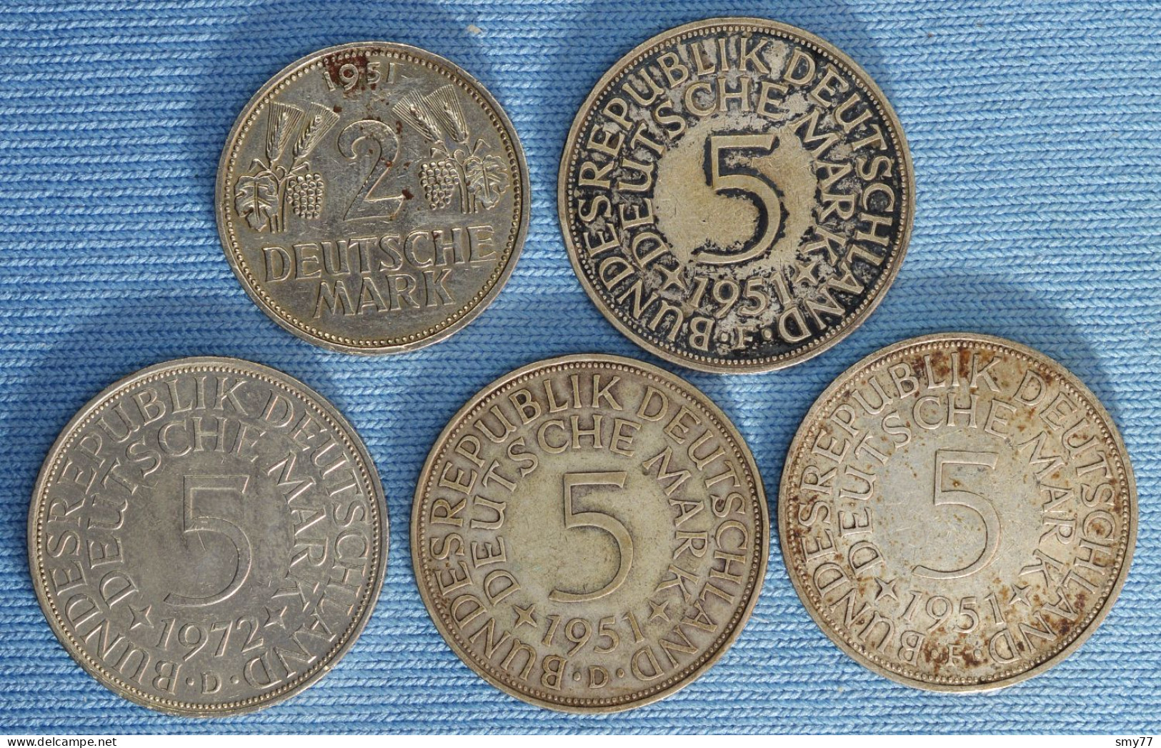 Allemagne / Germany  • 5 Mark 1951 D, 1951 F (2x), 1972 D + 2 Mark 1951 F  [24-105] - Verzamelingen