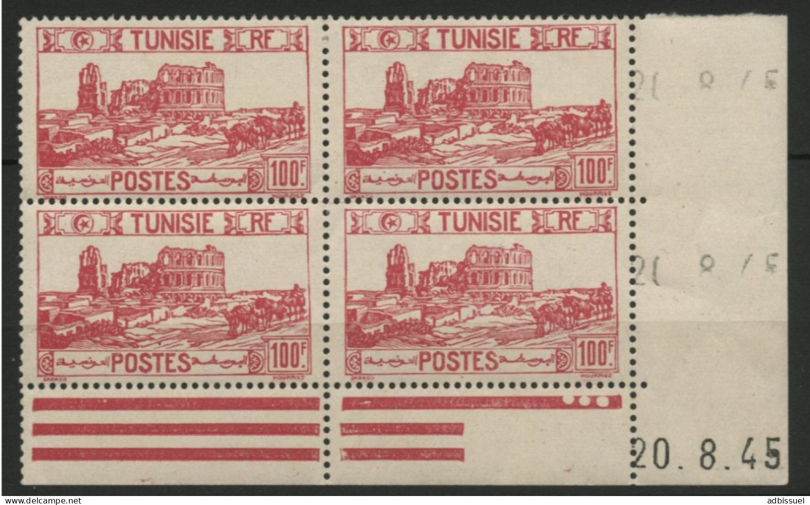 TUNISIE N° 298 Bloc Avec Coin Daté Du 20/8/48 Neuf ** Sans Charnière (MNH) TB - Unused Stamps