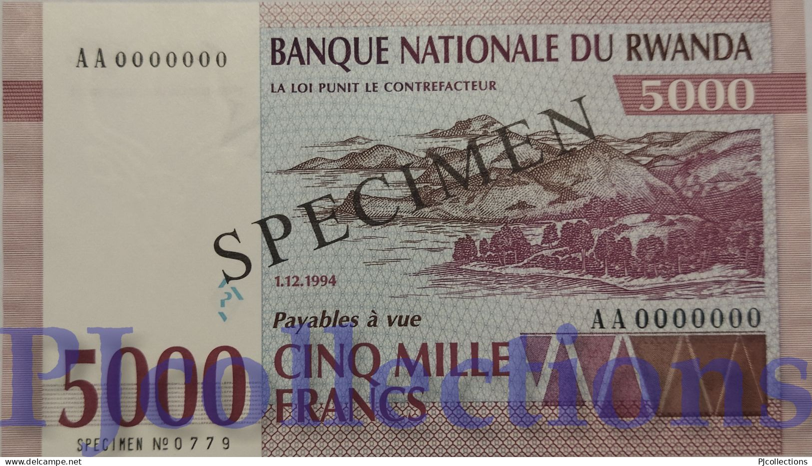 RWANDA 5000 FRANCS 1994 PICK 25s SPECIMEN UNC - Rwanda