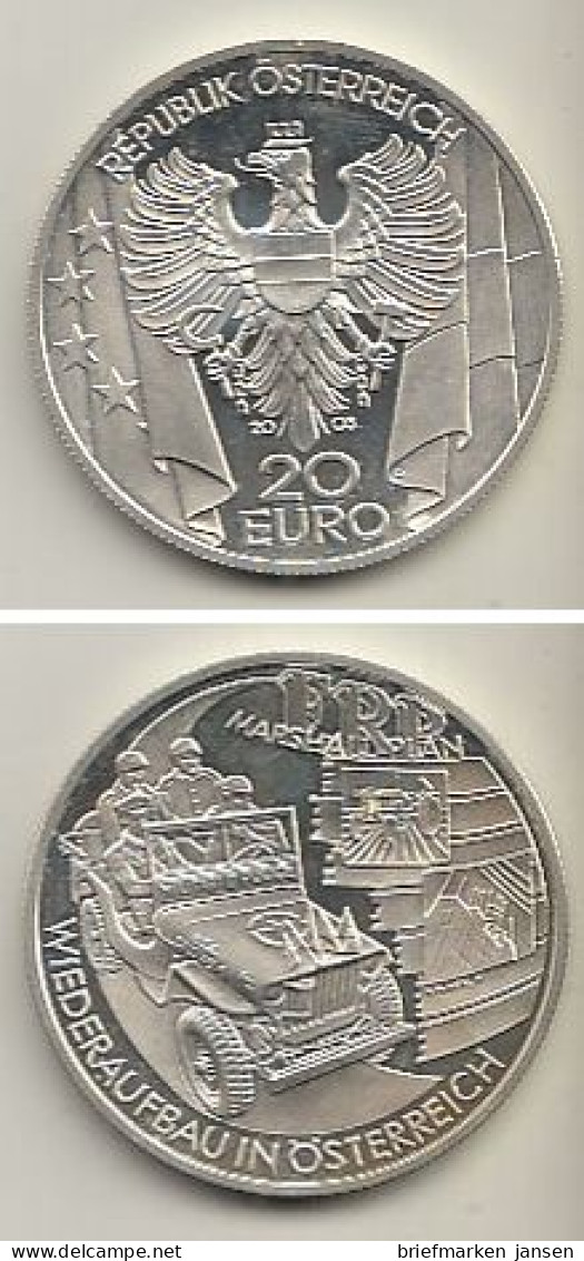 Österreich Nr. 301, Wappenadler Zwischen Den Flaggen, Silber  (20 Euro) - Autriche