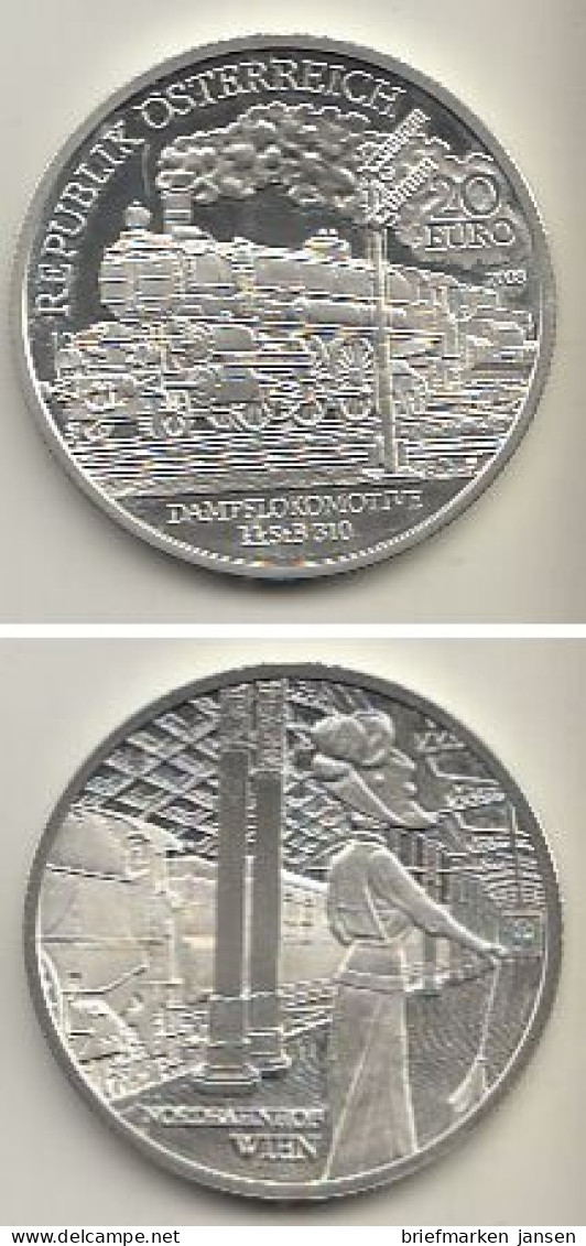 Österreich Nr. 355, Dampflokomotive Der Baureihe 310, Silber  (20 Euro) - Autriche