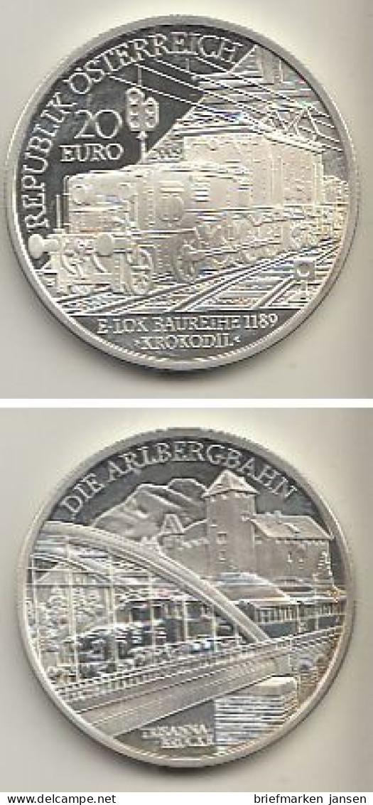 Österreich Nr. 365, Elektrolokomotive "Krokodil", Silber  (20 Euro) - Autriche